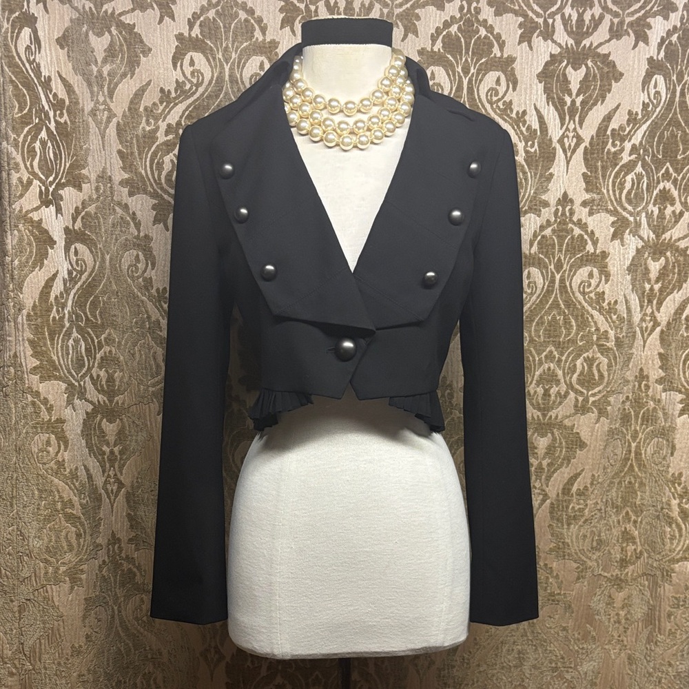 Forever 21 Black Cropped Blazer w/pleated sheer detail